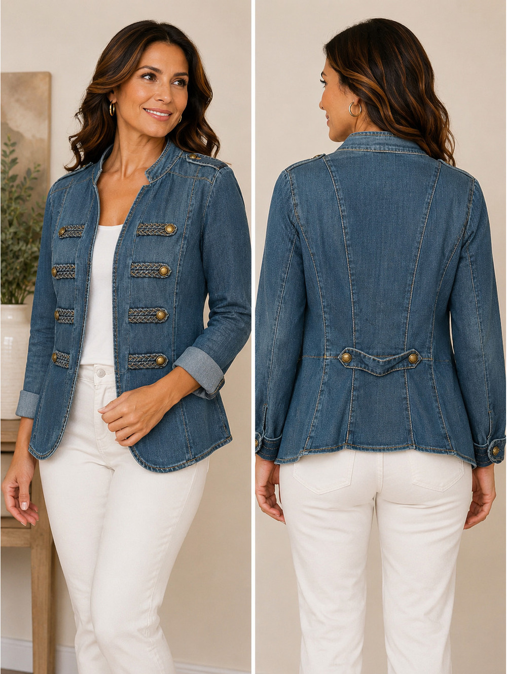Chico's Women's Denim Military Style Jacket Size‎ 2